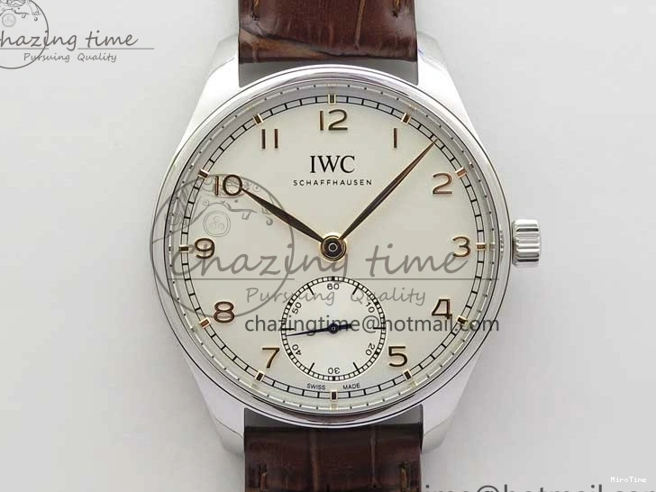 MIROTIME 0201 Original Portuguese IW358304 ZF 1:1 Best Edition SS White Dial RG Markers on Leather Strap A 7077